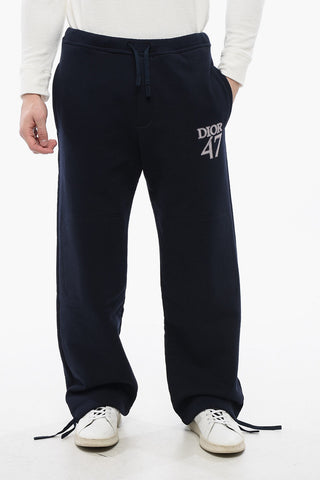 Fleeced Cotton DIOR47 Sweatpants with Drawstringed Ankle