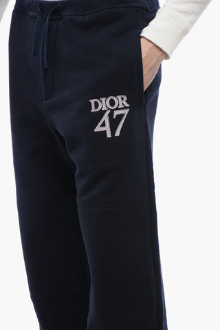 Fleeced Cotton DIOR47 Sweatpants with Drawstringed Ankle