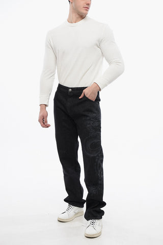 Straight Denims with Dragon Motif
