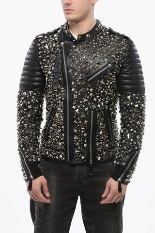 Leather HOLY LIFE Biker Jacket with Studs All-Over