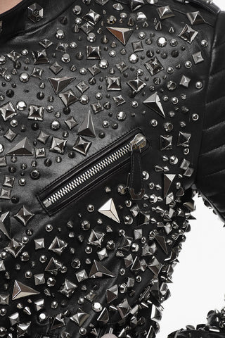 Leather HOLY LIFE Biker Jacket with Studs All-Over