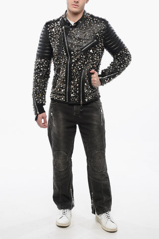 Leather HOLY LIFE Biker Jacket with Studs All-Over