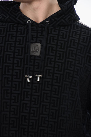 Hoodie Sweatshirt with Flocked Monogrammed Motif