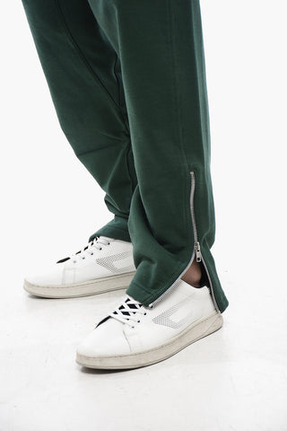 Brushed Cotton Joggers With Botton Zips