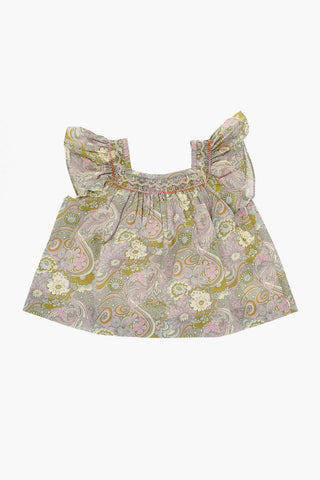 플로럴 블라우스 앞 드레이핑