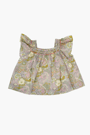 플로럴 블라우스 앞 드레이핑