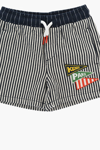 Striped Shorts with Logoed Patches