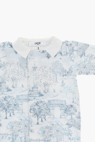 Romper Suit Hat and DOU DOU Set with Toile de Jouy Motif