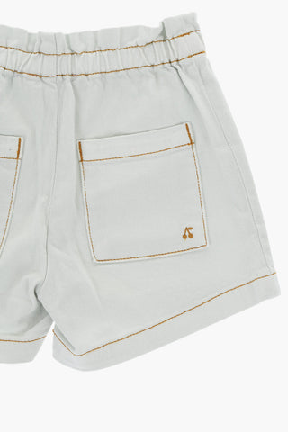 Cotton Twill Shorts with Visible Stitching