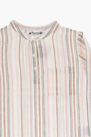 Striped ARTISTE Mandarin Shirt with 3-Buttons