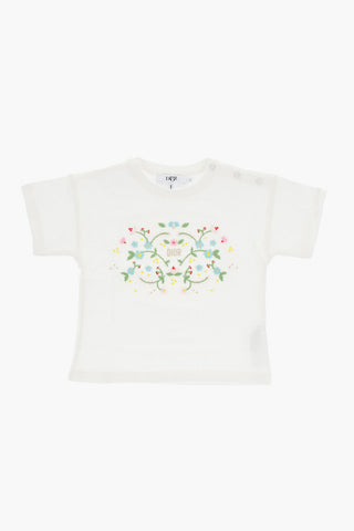 Cotton T-Shirt with Floral Embroderies