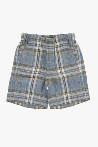 Shorts in Lino con Motivo Tartan