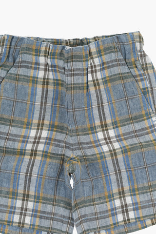 Shorts in Lino con Motivo Tartan