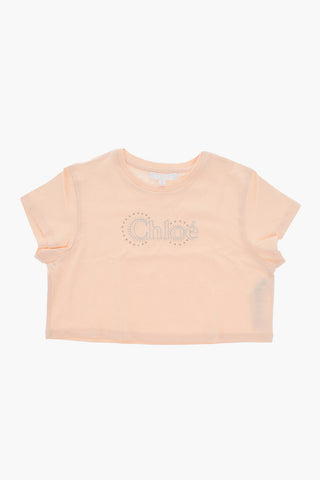 Cotton Cropped T-shirt With Studs