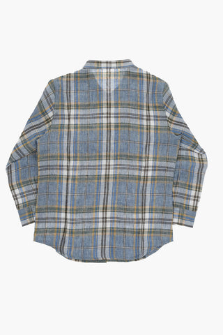 Plaid Checked Linen Mandarin Shirt