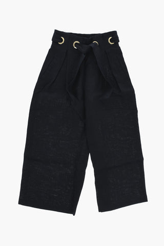Linen Palazzo Pants with Belt
