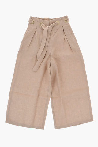 Linen Double Pleated Pants with Belt