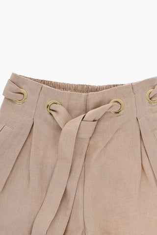 Linen Double Pleated Pants with Belt