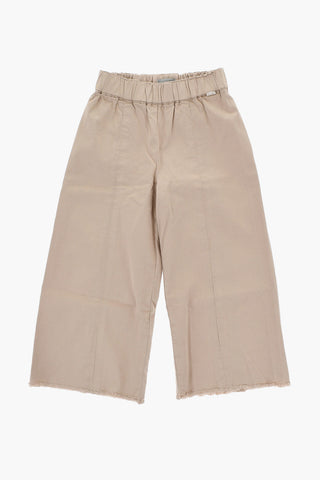 Cotton Stretch Pants with Frayed Hem