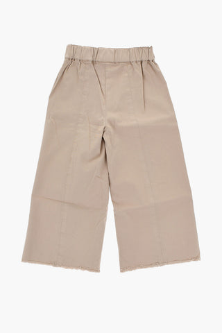 Cotton Stretch Pants with Frayed Hem