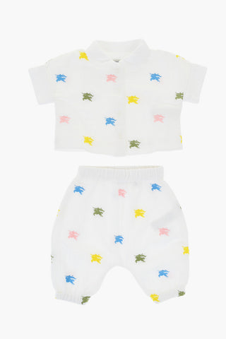 Set Camicia e Pantaloni in Cotone con Ricamo Logo All-Over