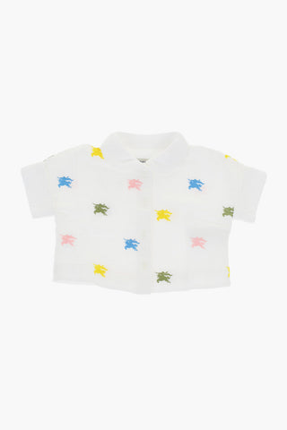 Set Camicia e Pantaloni in Cotone con Ricamo Logo All-Over