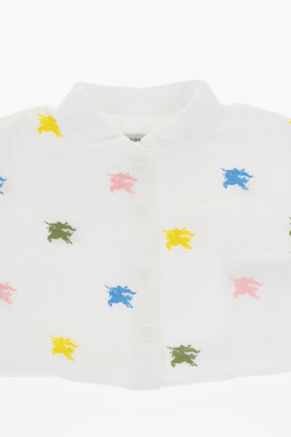 Set Camicia e Pantaloni in Cotone con Ricamo Logo All-Over