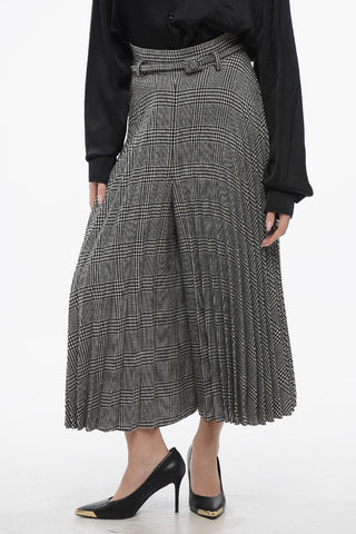 Accordion Wool Blend Gaucho Pants with District Check Pattern