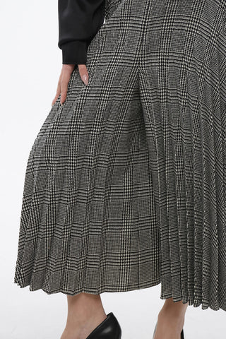 Accordion Wool Blend Gaucho Pants with District Check Pattern