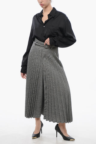 Accordion Wool Blend Gaucho Pants with District Check Pattern