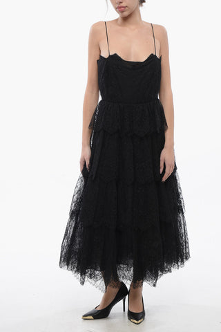 Flared Lace Slip Dress with Flounced Design