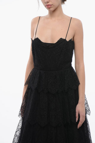 Flared Lace Slip Dress with Flounced Design