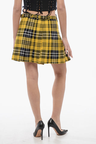 Tartan Wool Pleated Mini Skirt with Belt