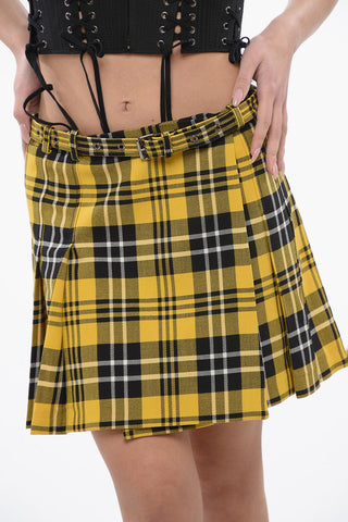 Minigonna Plissè in Lana Tartan con Cintura