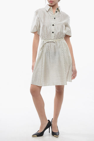 Polka Dot Silk Blend Shirt Dress with Belt