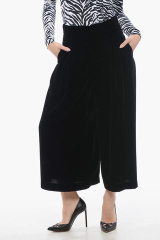 Pantaloni Gaucho in Velour con Chiusura Nascosta