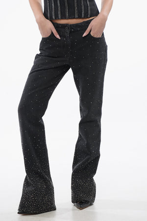 Jeans a Vita Bassa BLING con Cristalli All-Over e Fondo Ampio 26cm