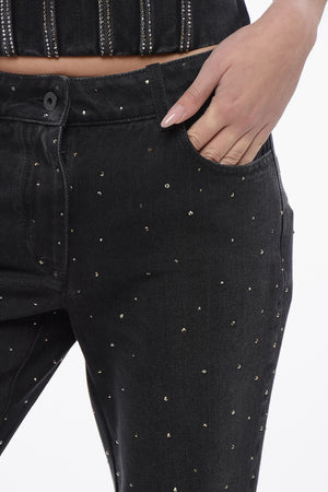 Jeans a Vita Bassa BLING con Cristalli All-Over e Fondo Ampio 26cm