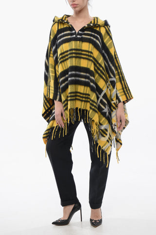 Plaid Check Alpaca Blend Poncho with Hood