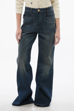 Flared Fit 4-Pocket Jeans with Jewel Button
