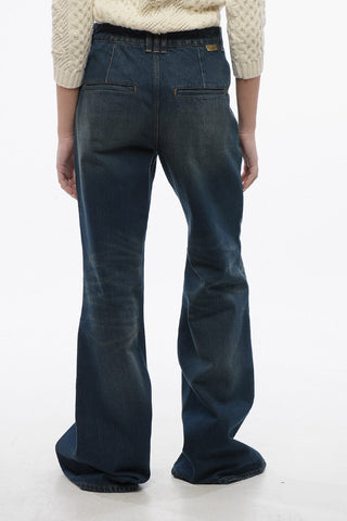 Flared Fit 4-Pocket Jeans with Jewel Button