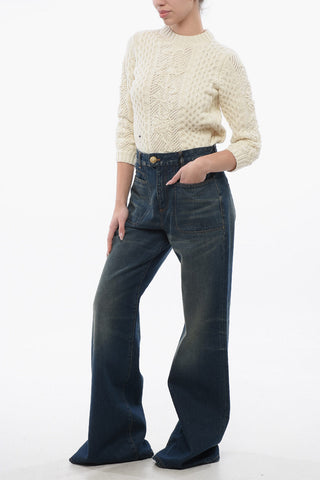Flared Fit 4-Pocket Jeans with Jewel Button