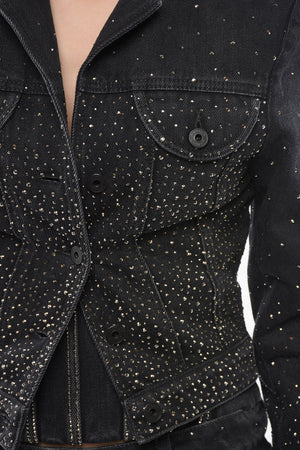 크롭핏 데님 재킷 BLING 크리스탈 장식
