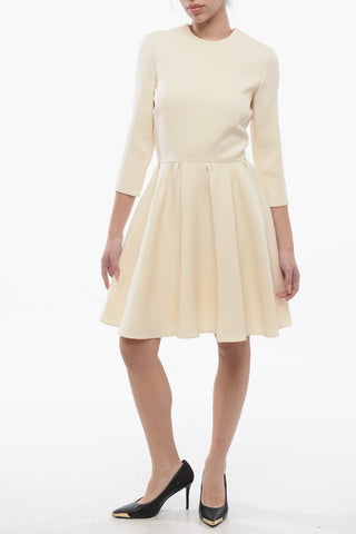 Wool Blend Flared Dress with 3/4 Sleeves
