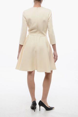 Wool Blend Flared Dress with 3/4 Sleeves
