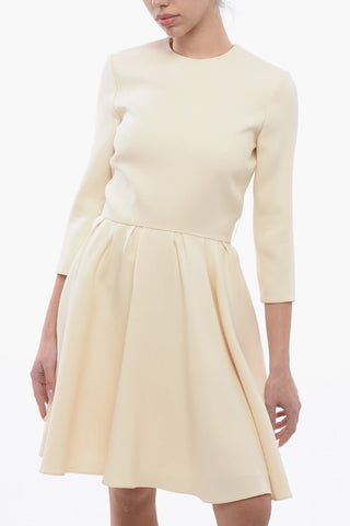 Wool Blend Flared Dress with 3/4 Sleeves
