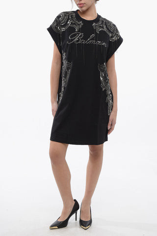 Tee Dress in Cotone Ricamato con Paillettes