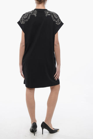 Tee Dress in Cotone Ricamato con Paillettes