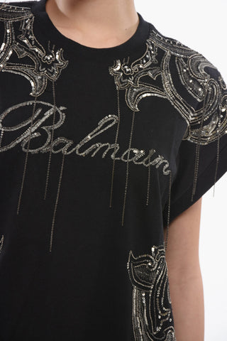 Tee Dress in Cotone Ricamato con Paillettes