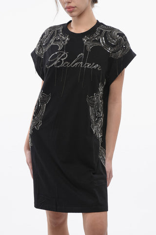 Tee Dress in Cotone Ricamato con Paillettes